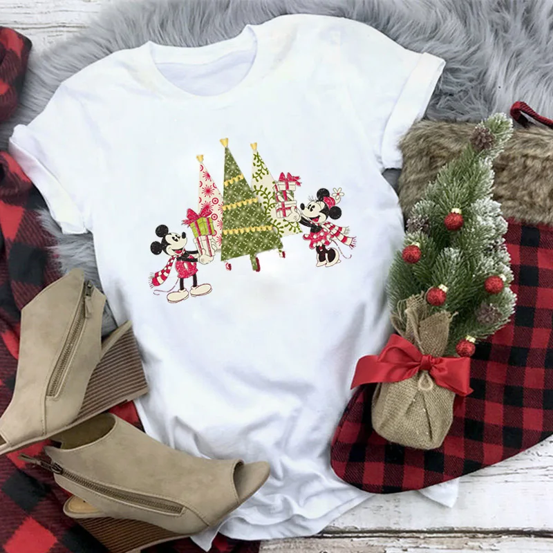 WT0235-White Рождественская футболка Для женщин T рубашки для мальчиков Модные Графический милый каваи Hipster футболка Micky женский Camiseta Mujer - Цвет: WT0235-White