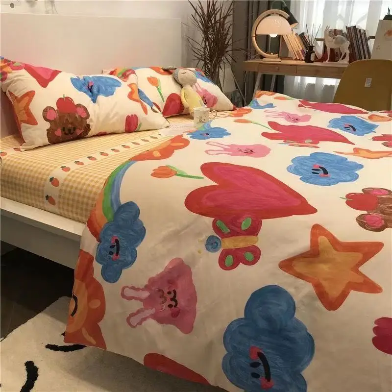 

Cartoon Four Piece Set 1.2m 1.5m 1.8m 2.0m Bedding Single Student Dormitory Sheet Quilt Cover 001