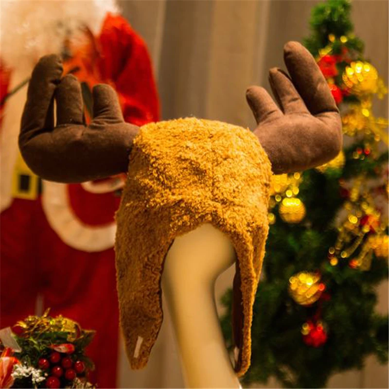 Deer Hat Christmas Gift Warm Unisex Kids Winter Animal Bomber Hat Girl Funny Fashion 2019 Outdoor Female Cosplay Horn Thick Cap