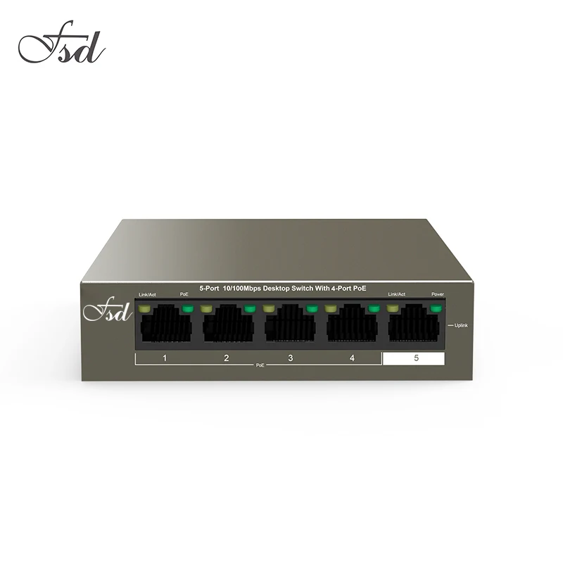 Сетевой коммутатор FSD стандарт Ethernet 10/100 Мбит/с 5 портов 250 м стабильный источник