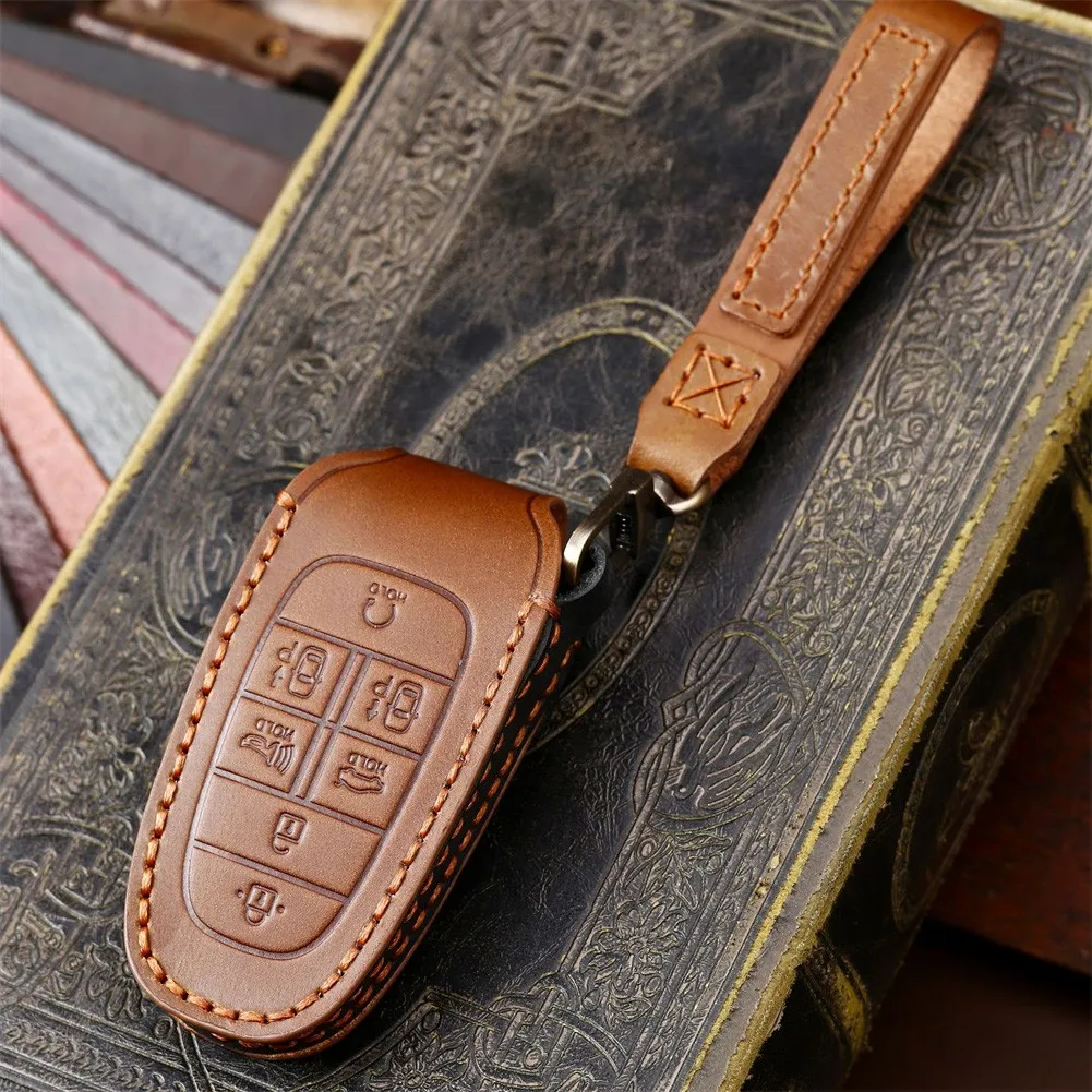 

1pcs Car Key Protective Cover Genuine Leather Key Case Smart Key Fob Case Holder Automobiles Interior Accessories For Hyundai