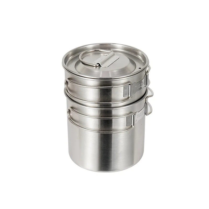 2Pcs Stainless Steel Pot Portable Camping Water Mug Cup with Folding Handle Picnic Cookware Set | Спорт и развлечения