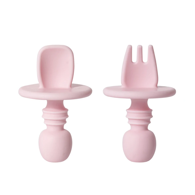 

2pcs Silicone Tableware Baby Dishes Set Safe Dishes Soft Smooth Spoon With Fork Bending Baby Products Kids Feeding Tableware