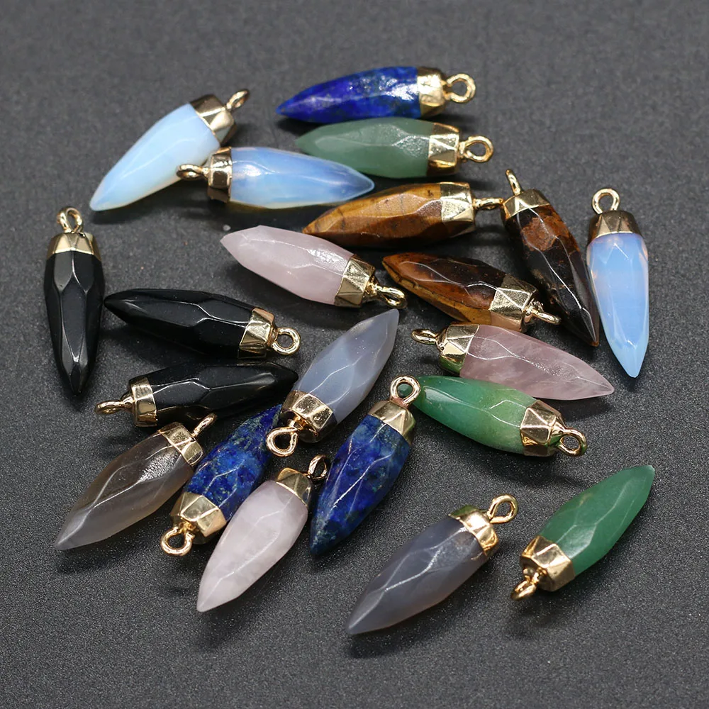 

Natural Lapis Lazuli Tiger Eye Stone Faceted Necklace Pendant Conical Shape for Jewelry Making DIY Size 8x26mm