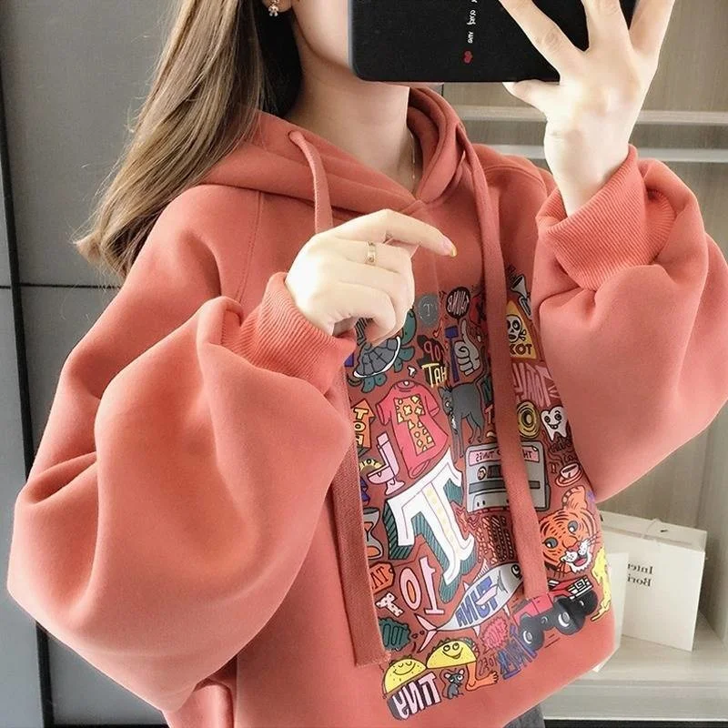 

Women's 2021 New Korean Fashion Loose Spring Autumn Plush Thickened Student Coat Top Sweatshirt Oodji Women Long Hoodie Harajuku