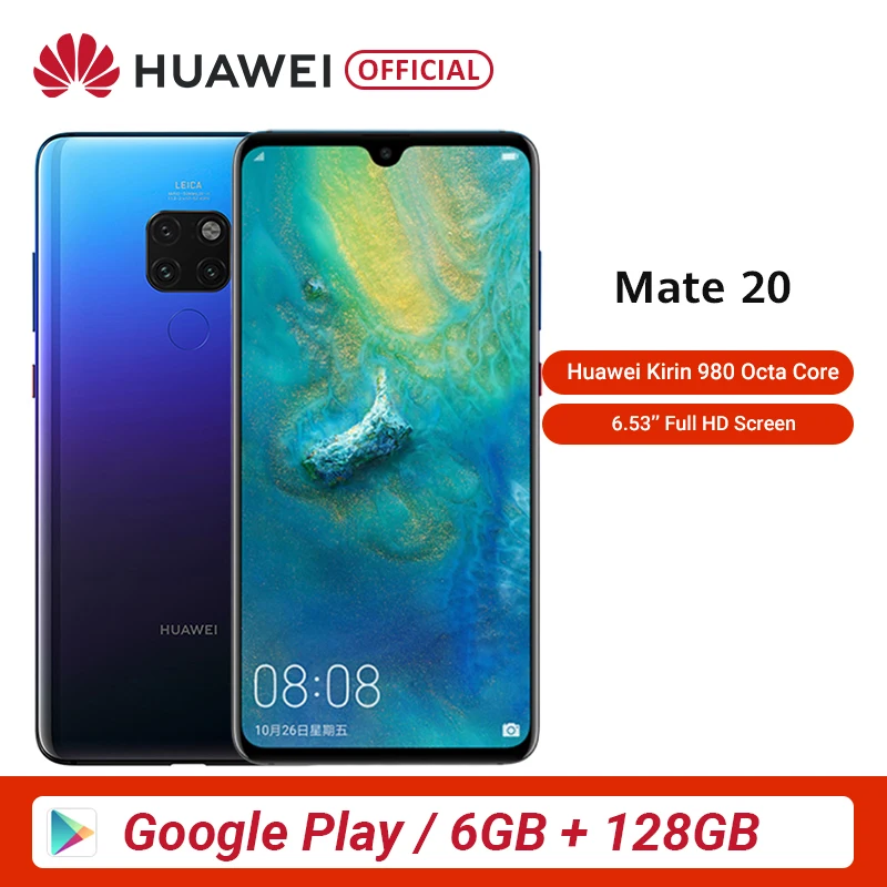 Сотовый телефон HuaWei Mate 20 4G LTE Kirin 980 Android 9 0 6 53 дюйма 2240x1080 ГБ ОЗУ 64 Гб ПЗУ МП NFC Leica