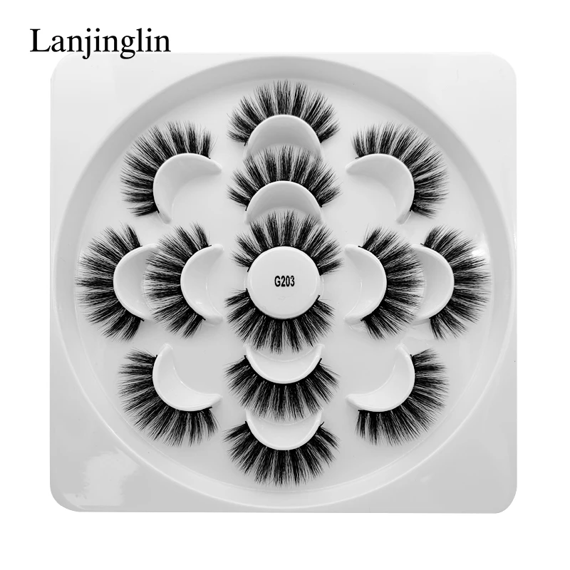 G203 LANJINGLIN 5/7/10 пар в комплекте; искусственный мех 3D норковые ресницы натуральных длинных накладных ресниц объем высокое качество накладные ресницы расширения ресницы «maquiagem» - Цвет: G203