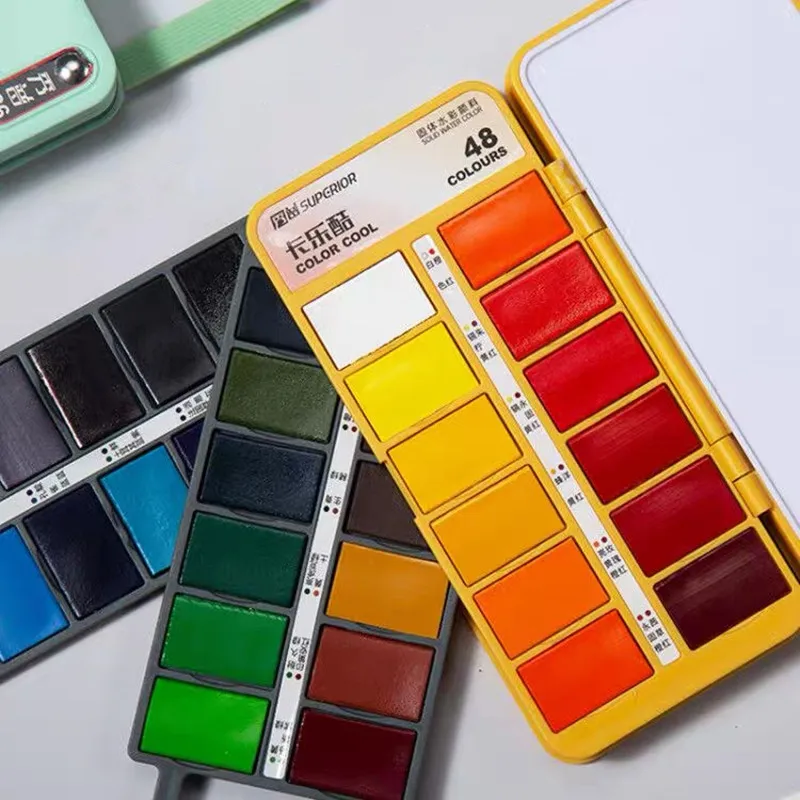 Folding fan-shaped solid watercolor paint portable concentrated art painting set also can be used for nail dyeing materials | Дом и сад