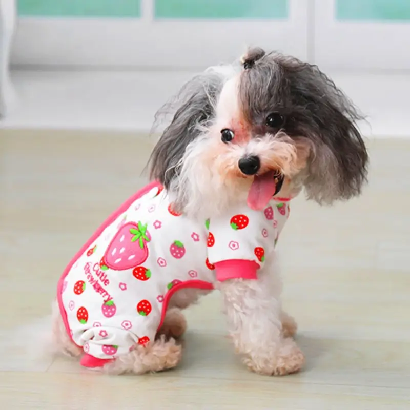 Милая розовая клубнично-желтая одежда для заката Пижама собаки хлопковый
