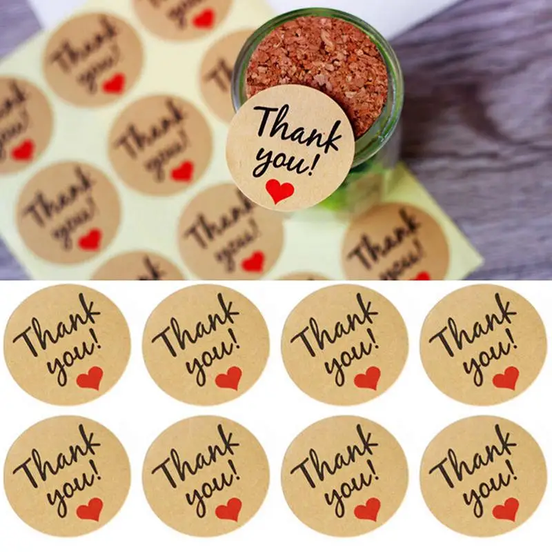 Винтажная круглая крафт-бумага Thank you в форме сердца наклейка для изделий ручной