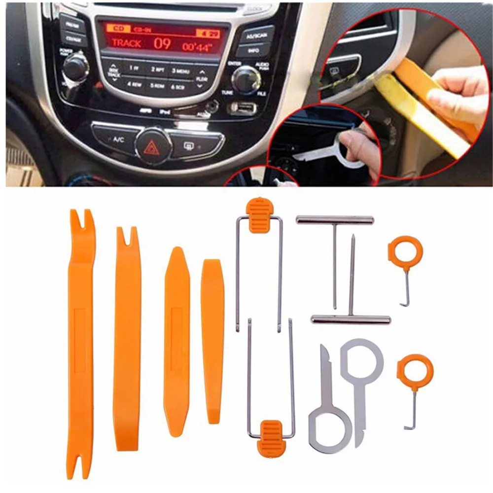 

1set 12pcs Car Radio Door Clip Panel Trim Dash Keys Audio Removal Pry Tool Kit Plastic Remove Key Extractor For Car Bmw