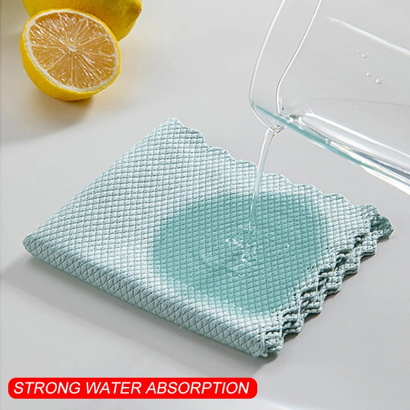 

Kitchen Towel Anti-Grease Wiping Rags Fish Scale Wipe Cloth Absorbent Cleaning Cloth Home Washing Dish Cleaning Tool accessories