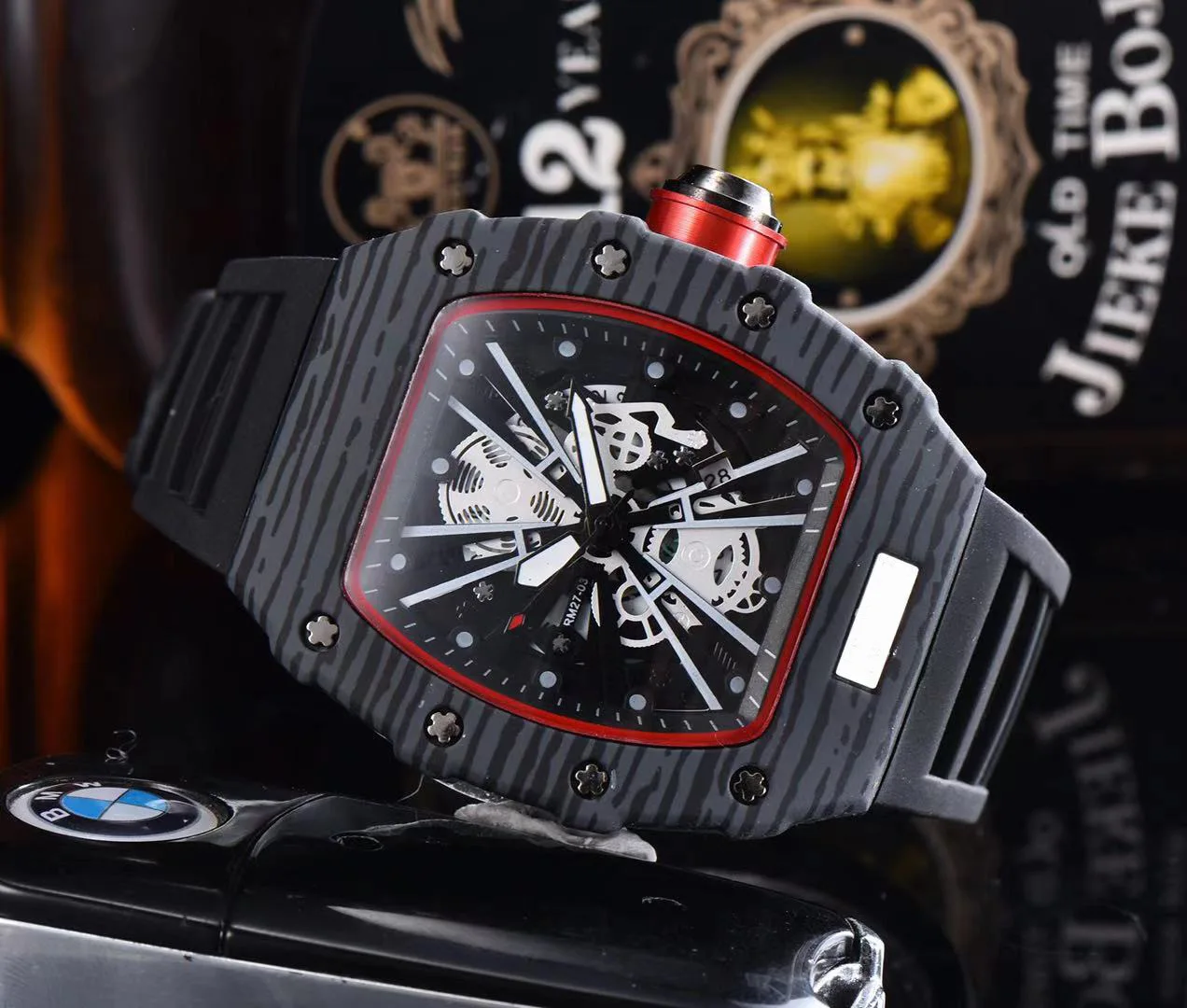 

Man Watch Quartz Fashion gift Mens Hollow Out for Men Tonneau Shape Wrist Watches Wristwatches Flower Ghost Head 2021