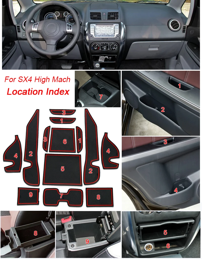 

13pcs Car Styling For Suzuki SX4 2007-2012 Latex Gate slot pad Interior Door Groove Mat Non-slip dust Mat Interior Accessories