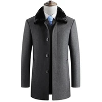mens woolen coat fleece thick jackets winter jacket men warm coats business clothing windbreaker with detachable fur collar