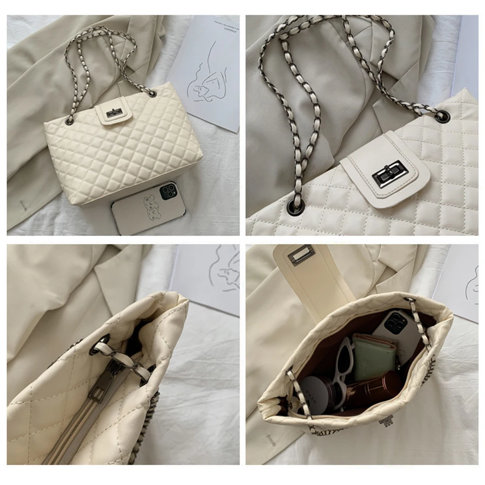 luxury women pu leather shoulder bag fashion designer chain office lady plaid print bags female large capacity crossbody bag free global shipping