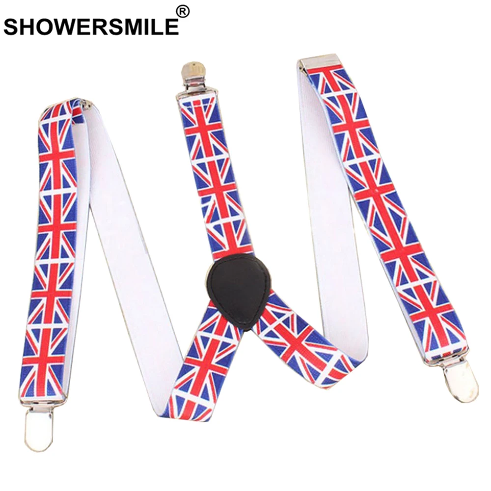 

Подтяжки SHOWERSMILE мужские с британским флагом, модные эластичные регулируемые для штанов, с 3 зажимами, Y-образные, для детей