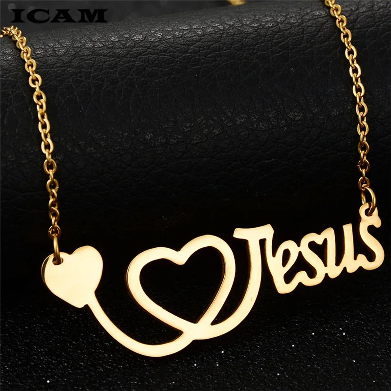 Модное религиозное ожерелье ICAM с кулоном Я люблю Иисуса для женщин