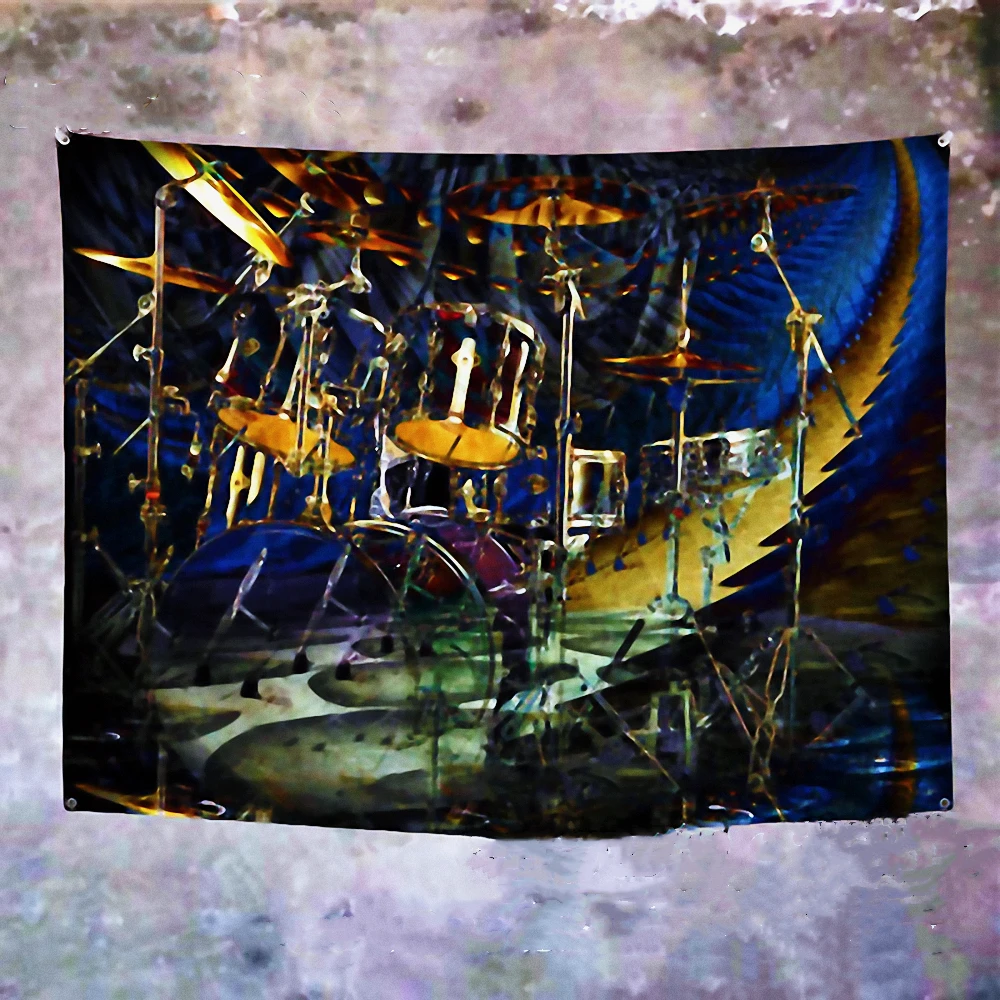 

Drum kit Musical Instrument Poster Rock Art Music Studio Bedroom Bar Cafe Wall Decoration Banners Flag Vintage Canvas Painting 9