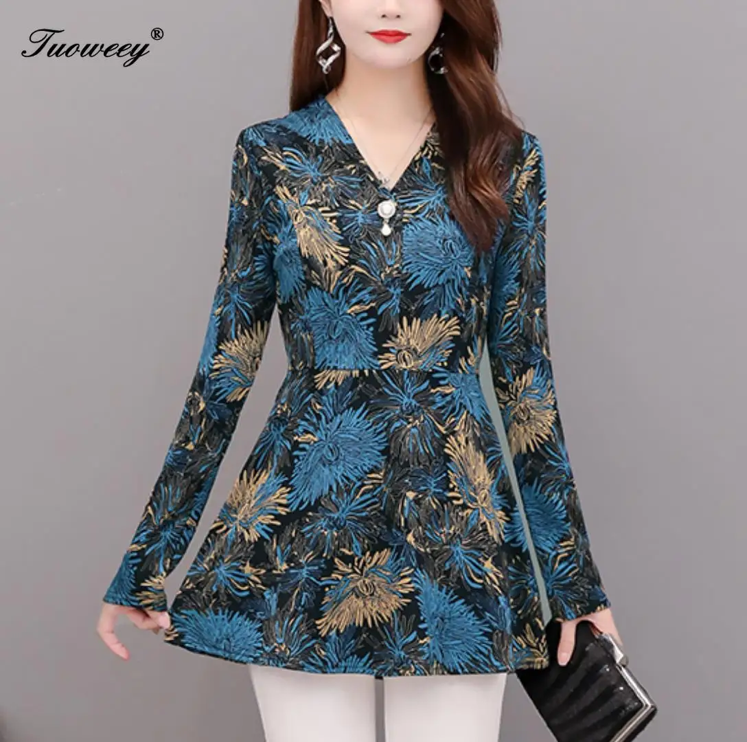 

2020 print women floral 5XL plus size women Tops long sleeve v-neck women's spring blouses femme womens tops and blouses