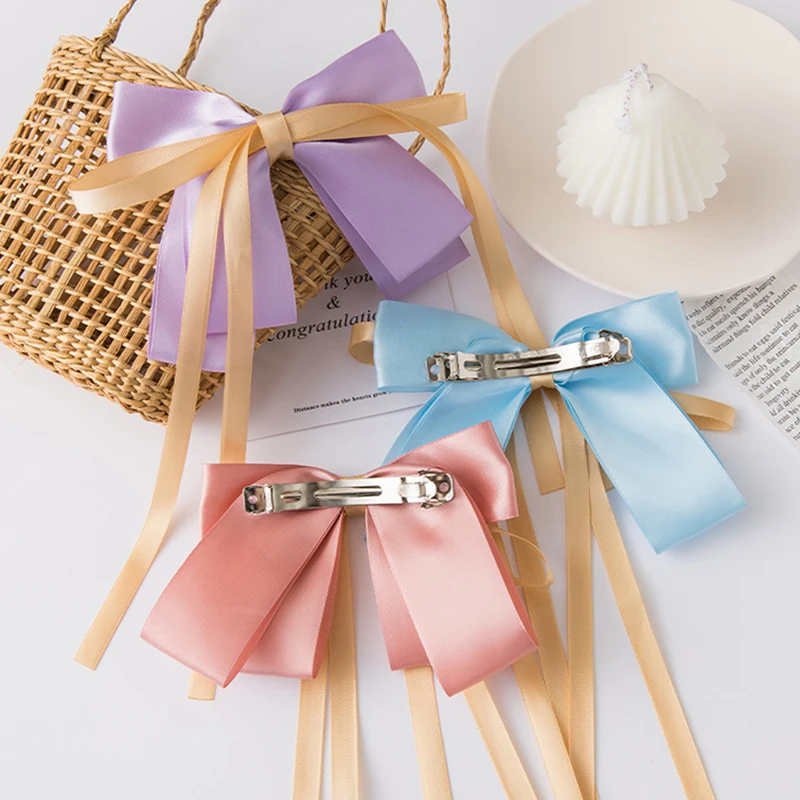 Женские милые элегантные красочные длинные заколки с трехслойным бантом и