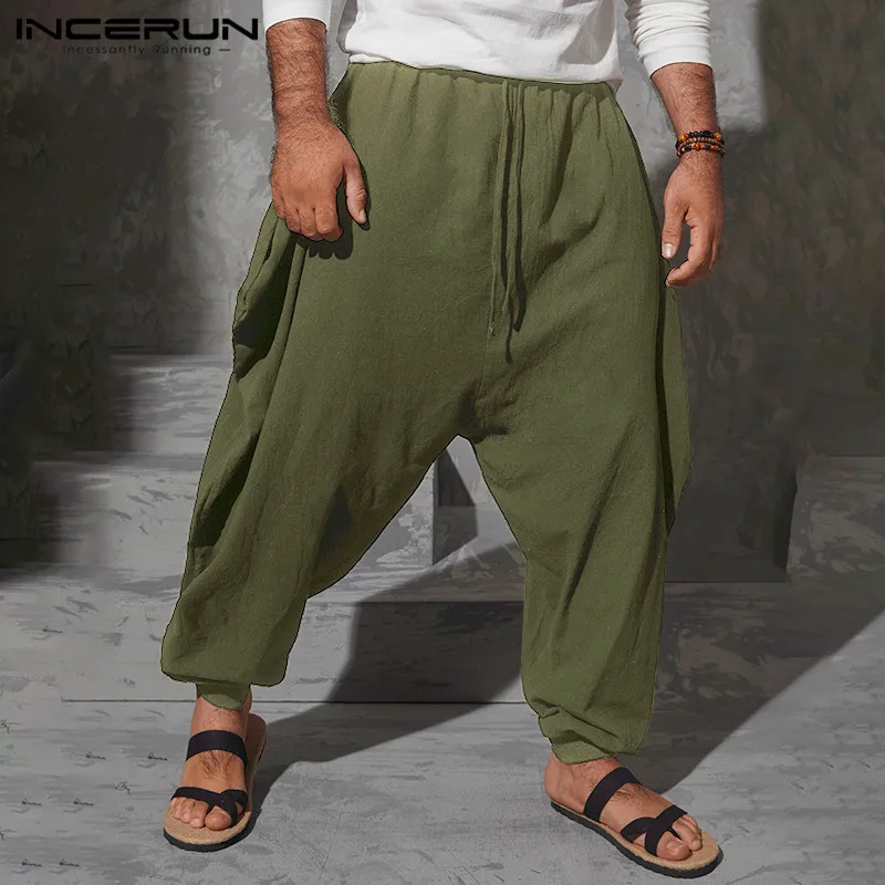 

Fashion Men Harem Pants Cotton Punk Style Drop Crotch Pants Joggers Streetwear Baggy Leisure Trousers Pantalones Hombre INCERUN