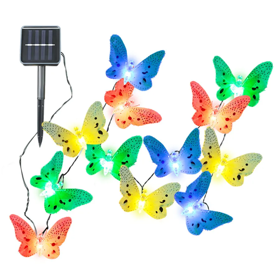 

Thrisdar Solar Butterfly String Lights 4M 12LED Waterproof Fiber Optic Multicolor Fairy Light For Garden Lawn Patio Wedding Xmas