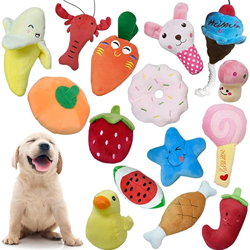 

Plush Dog Squeaks Toys Interactive Dog Chew Toy for Puppy Cat Chihuahua Cartoon Bite-Resistant Clean Toy Accesorios Para Perros