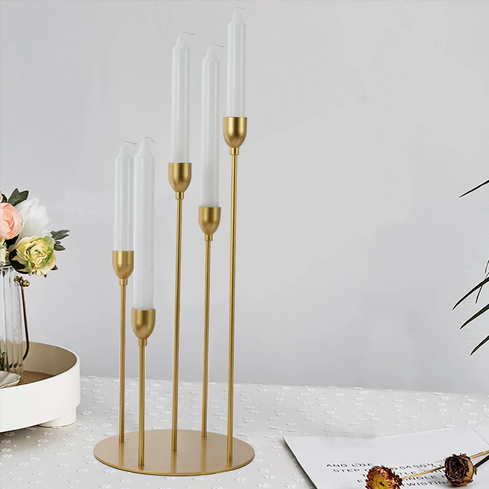 

Gold Candelabra Taper Candle Holder, Decorative Candlestick Holder, Centerpiece for Wedding, Christmas, Home Decoration, 5 Arms