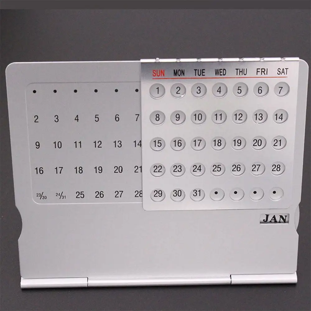 

Super Perpetual Unique 100 Years Calendar Aluminum Office Metal Calendars Decor English Alloy Desk Gift Table O0F2