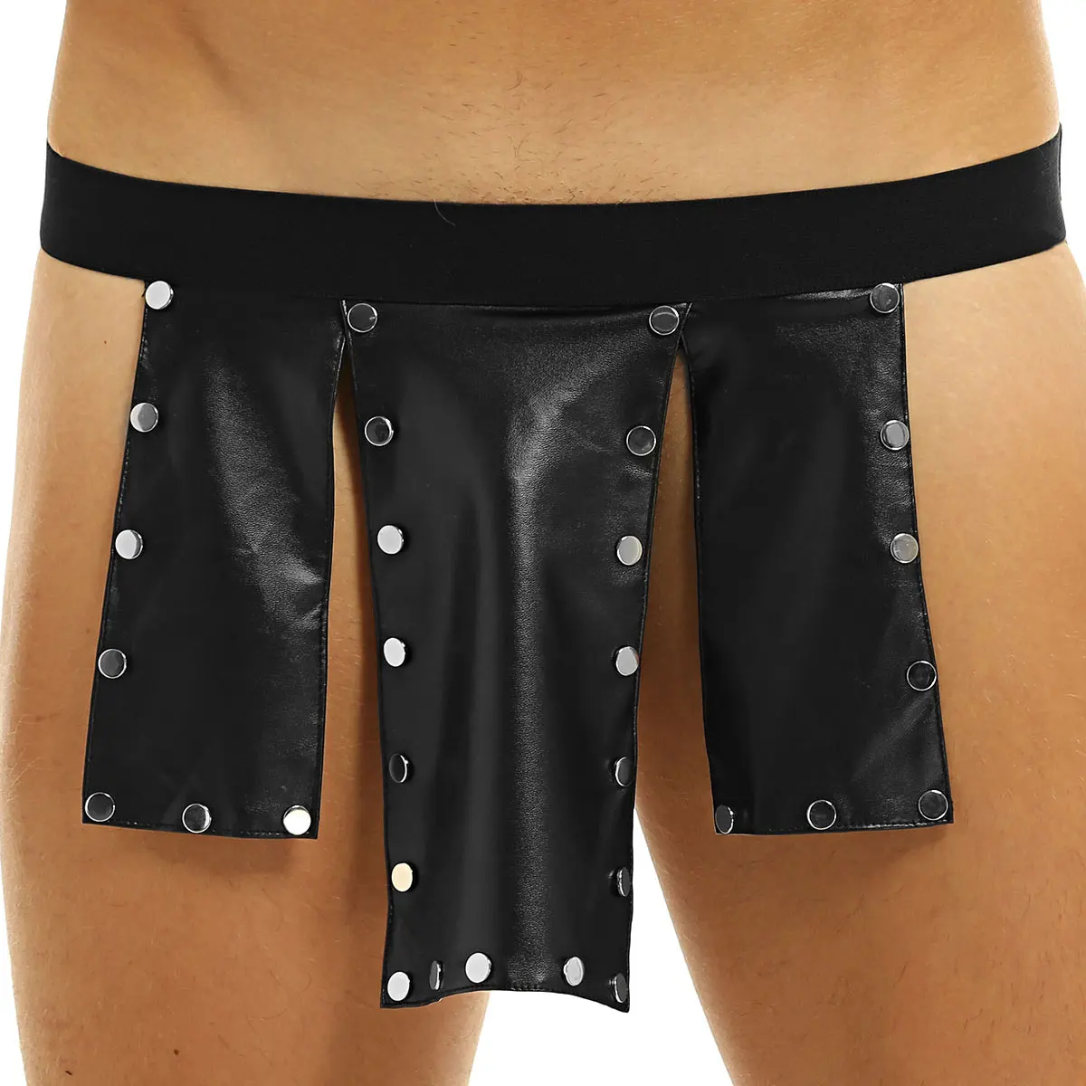 

Mens Sexy Lingerie Low Rise Faux Leather Soft Novelty Metal Studded Kilt Underwear Skirt Adult Clubwear Rave Party Costume Hot