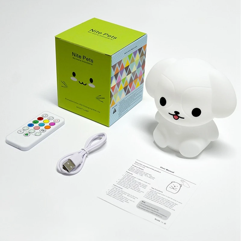 

Night Light Contact Remote Control Sensor Colorful Color Changing Puppy Family Bedroom Desktop Decoration Ornaments