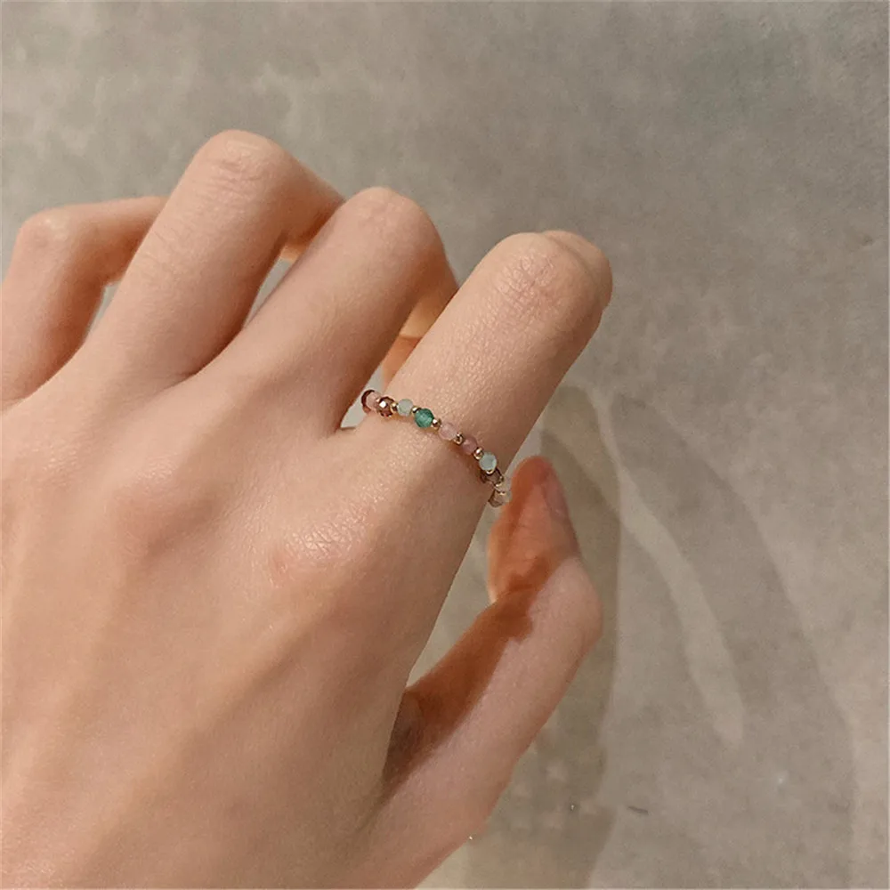 

Popular Fashion Elegant Colorful Acrylic Beads Elastic Rings For Women Vintage Pearl Mid Finger Knuckle Rings Jewelry