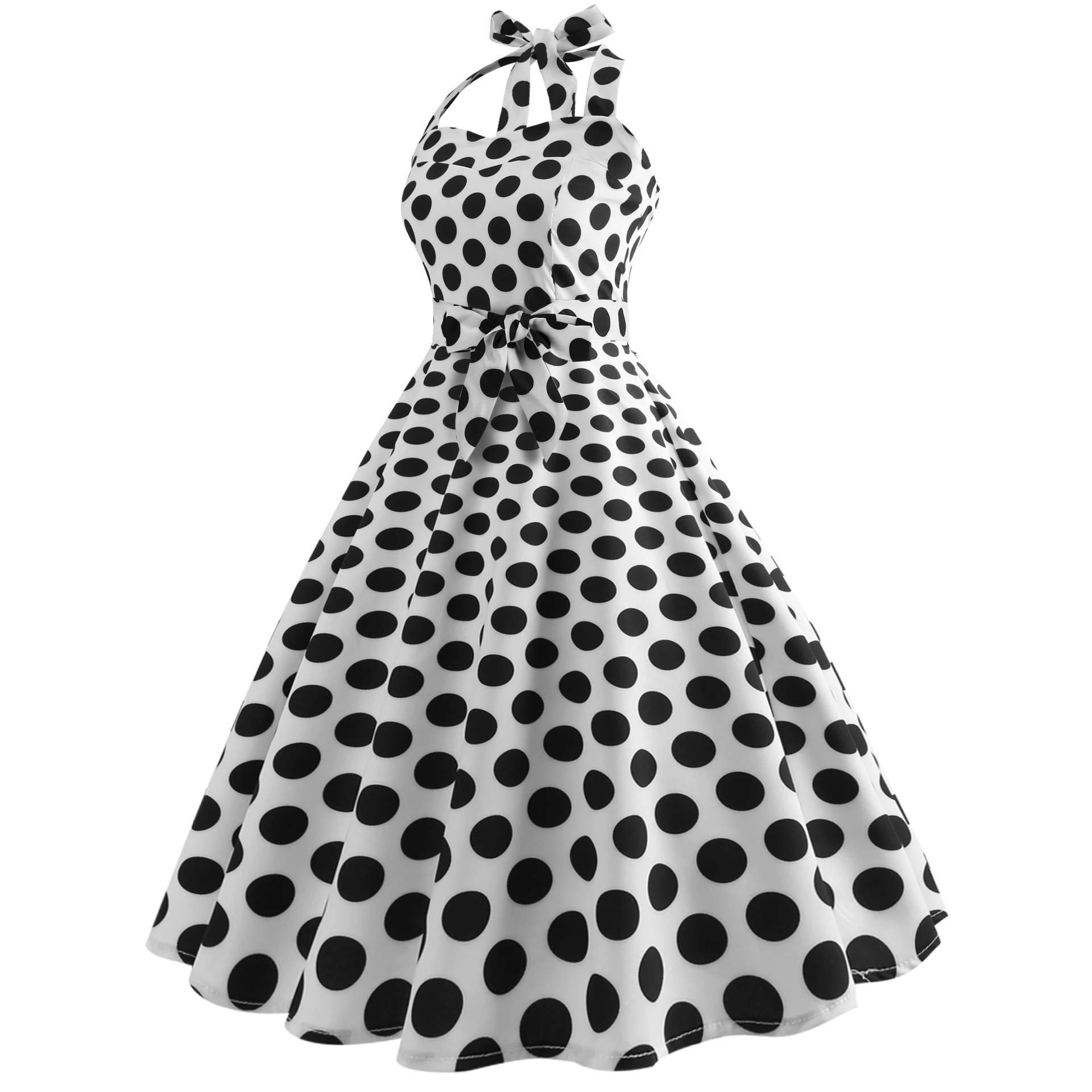 2019 ретро платья в белый горошек для девочек Винтаж платье на бретелях 50s 60