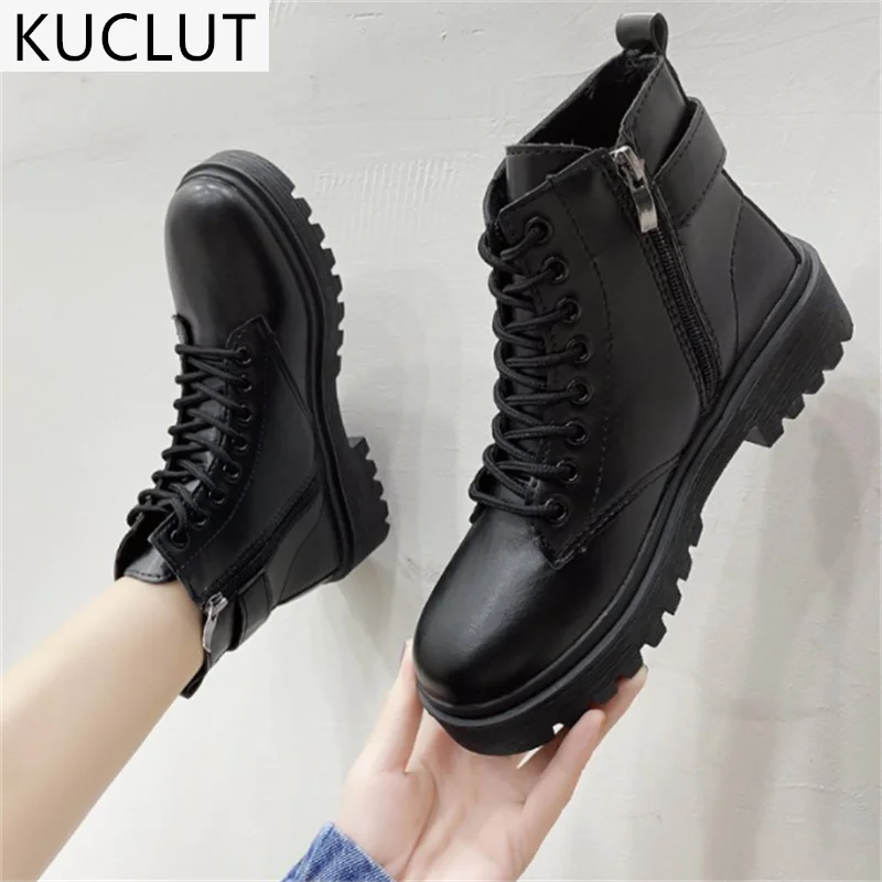 

2021 Autumn British Style Women's Martin Boots Fashion Retro Zipper Platform Women Short Boots Outdoor Comfortable Lace-up Boots