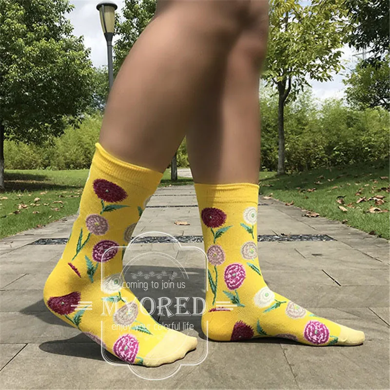 MYORED/1 пара, дропшиппинг, женские носки, подарок на Рождество, короткие носки, красочные цветочные узоры, harajuku, креативные забавные подарочные носки