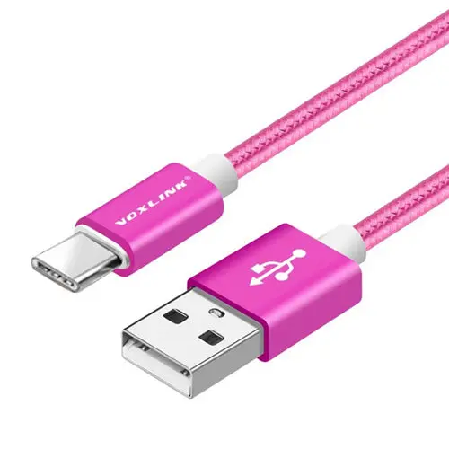 Rose red VOXLINK нейлоновый Плетеный USB кабель TypeC кабель для samsung S10 S9 S8 Galaxy для huawei LG htc 10 Macbook Xiaomi Mi8 a1зарядный шнур - Цвет: Rose red