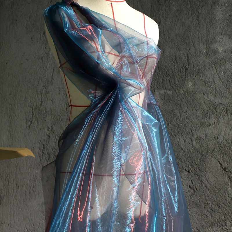 

Gradient Organza Lace Fabric Laser Mesh 150cm wide For Dress Decoration Handmade DIY Crafts Needlework Accessories 2021new