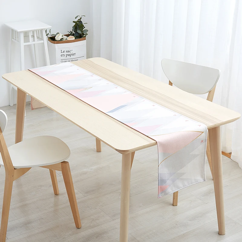 

Nordic Pink Geometric Table Runner Modern Minimalis Cotton Linen Runner Table Cloth Home Decor Bed Runners Decoration Cloth