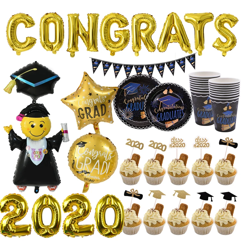 Выпускной 2020 вечерние Декор поставки Congrats бакалавра Кепки воздушных шаров из