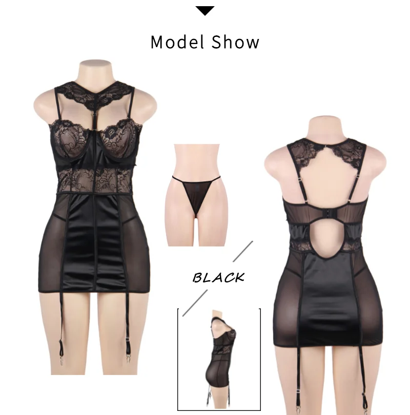 Эротическая сорочка 5XL размера плюс женское нижнее белье бюстье Черное Красное