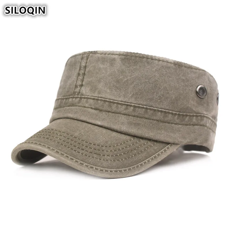 

SILOQIN Adjustable Size Men Flat Cap Washed Cotton Retro Army Military Hat Adult Men's Fashion Brands Sports Caps Snapback Cap