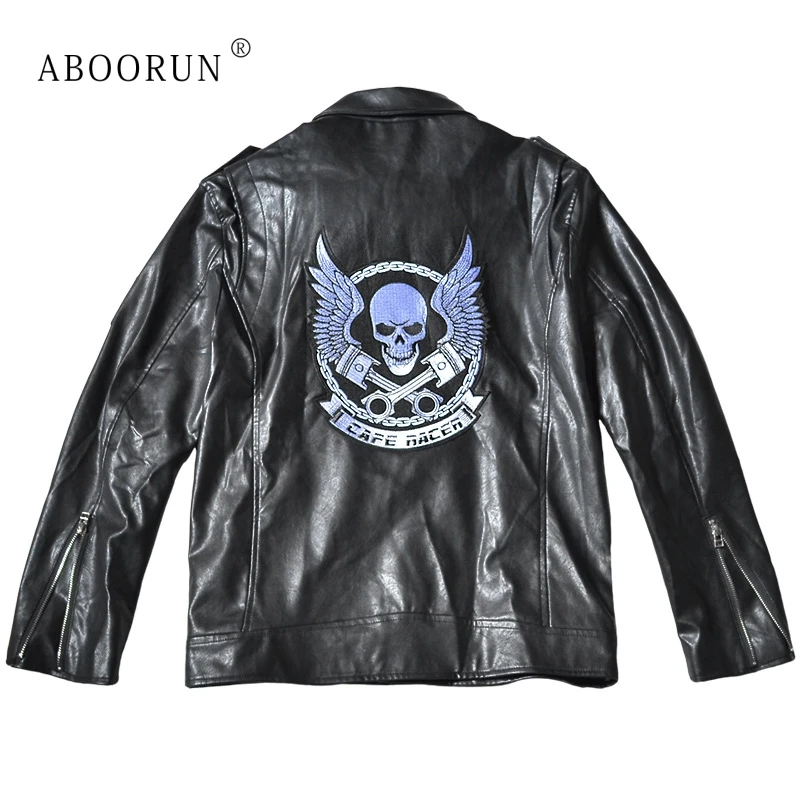 Мужские кожаные куртки в стиле панк черные мотоциклетные с вышивкой черепа