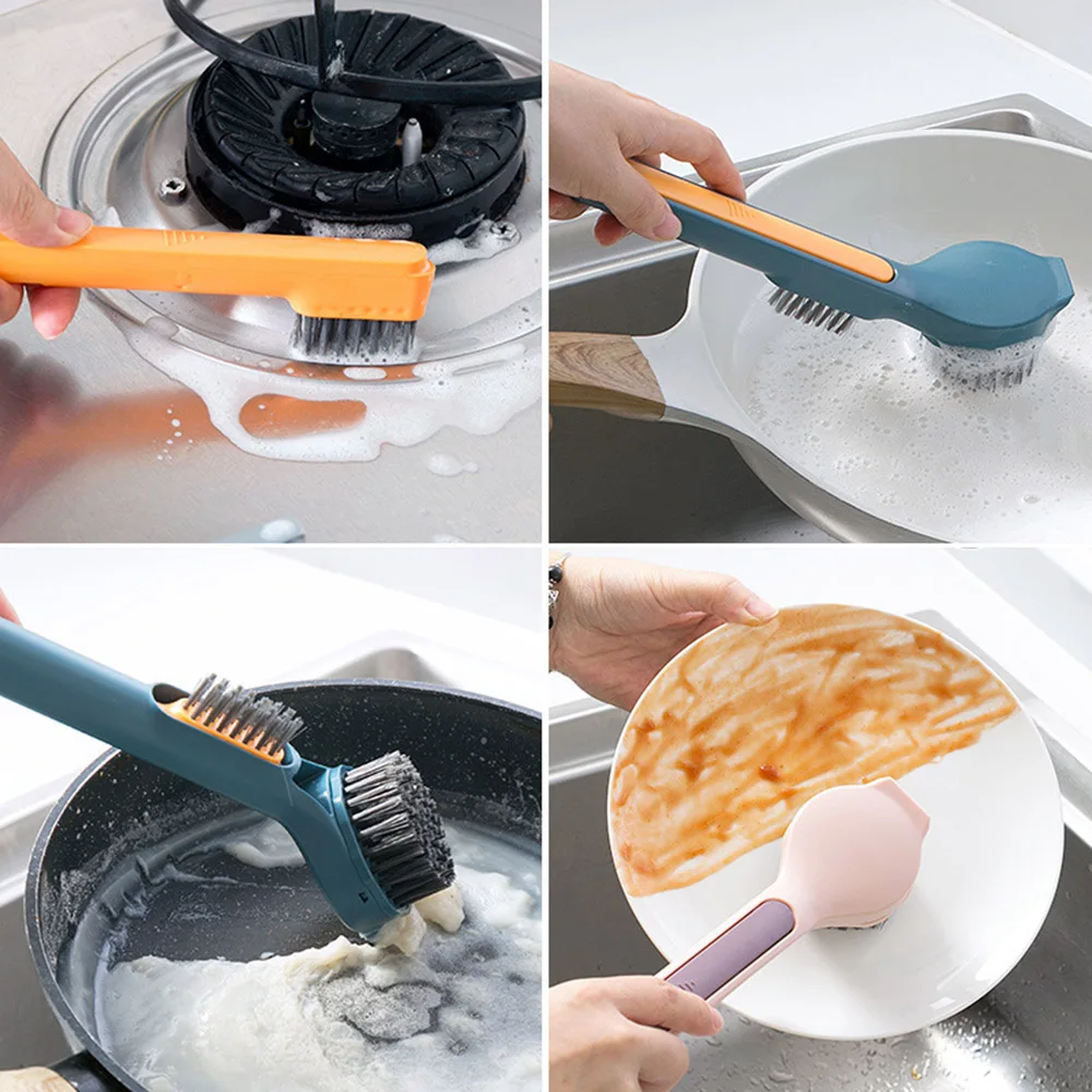 

3 in 1 Pot Brush Kitchen Cleaning Long-handled Pan Washing Brush Dishwashing Liquid Descaling Oily Pot Washing Brush 1pc