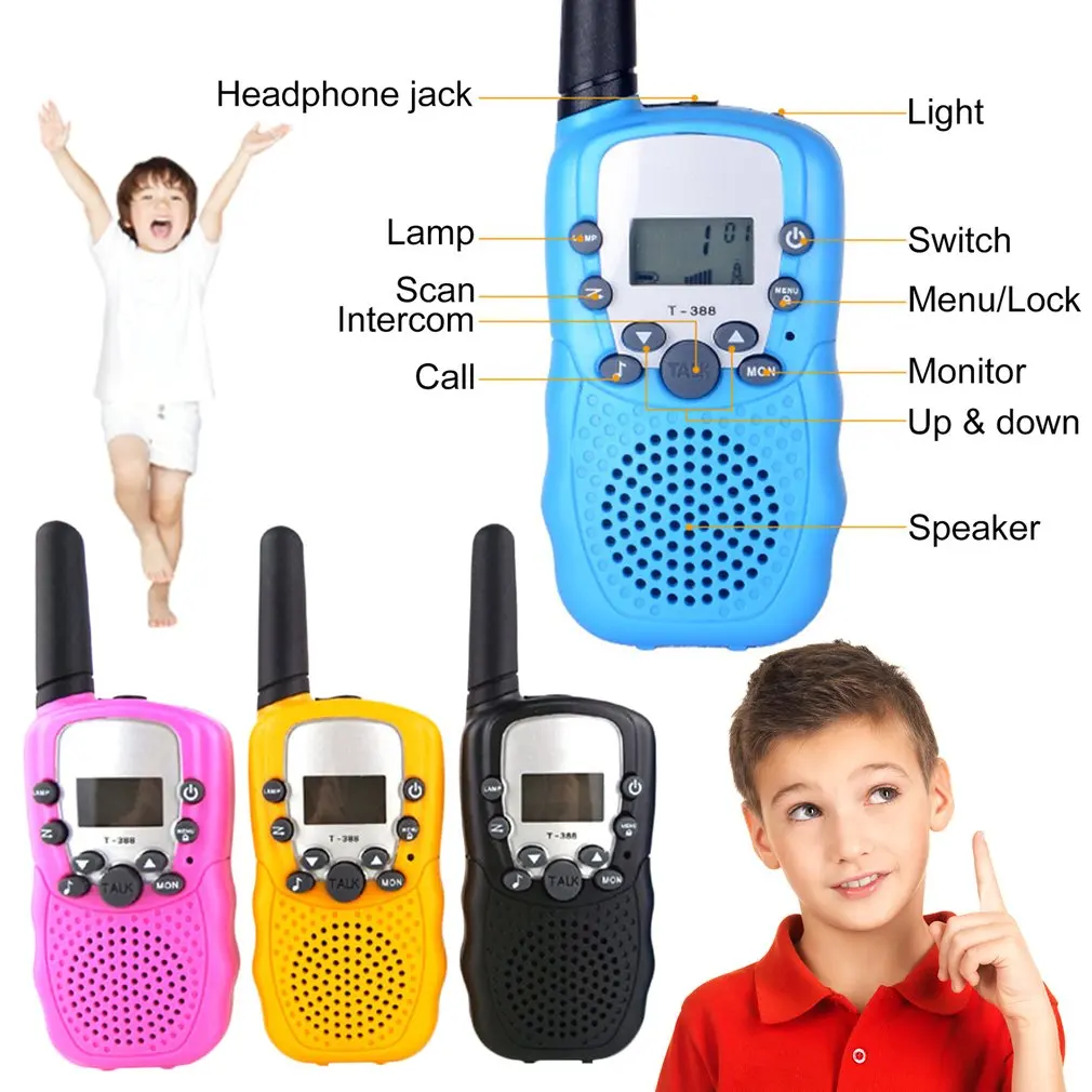 t388 uhf two way radio portable handheld childrens walkie talkie with built in led torch mini toy gifts for kids boy girls free global shipping