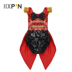 Для малышей, для маленьких девочек Цирк манежа костюм без рукавов с блестками и принтом боди с бантом для маленьких девочек на Хэллоуин платье на костюмированную вечеринку, на шнуровке