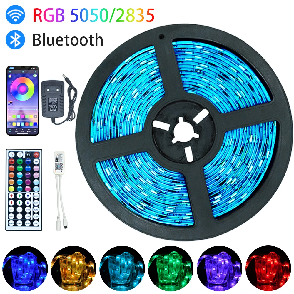 

Светодиодная светильник та Luces Led RGB 5050 SMD 2835 Bluetooth WiFi Водонепроницаемая меняющая цвет Гибкая лента Диодная 5 м 10 м 15 м 20 м
