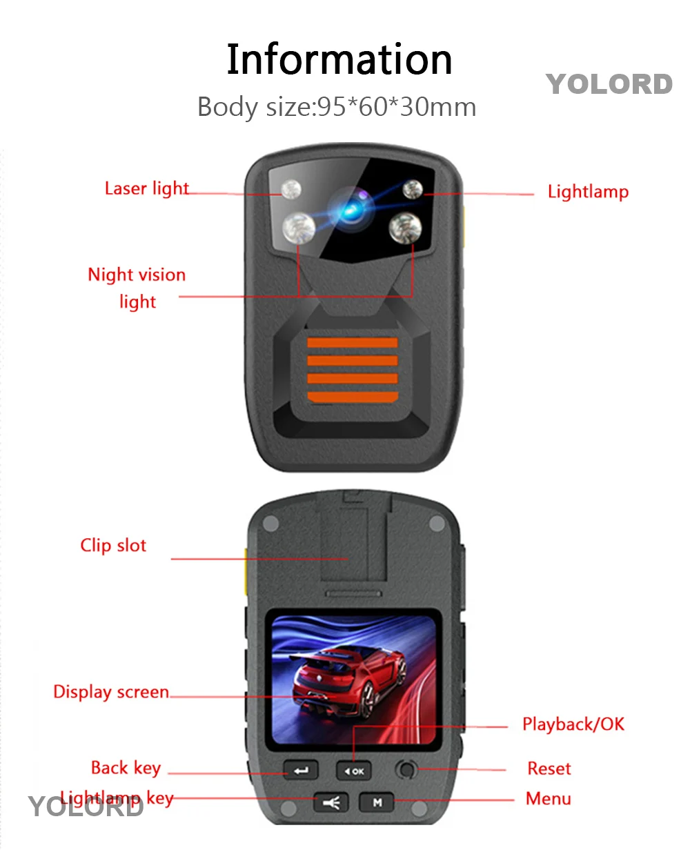 1296P 1080P мини полицейская камера ночного видения Автомобильный видеорегистратор