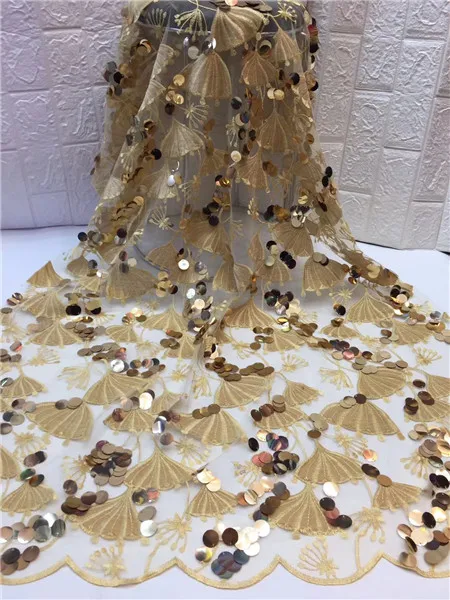 Горячая продажа Шампань/золото Французский 3D блестки кружевной ткани 2019