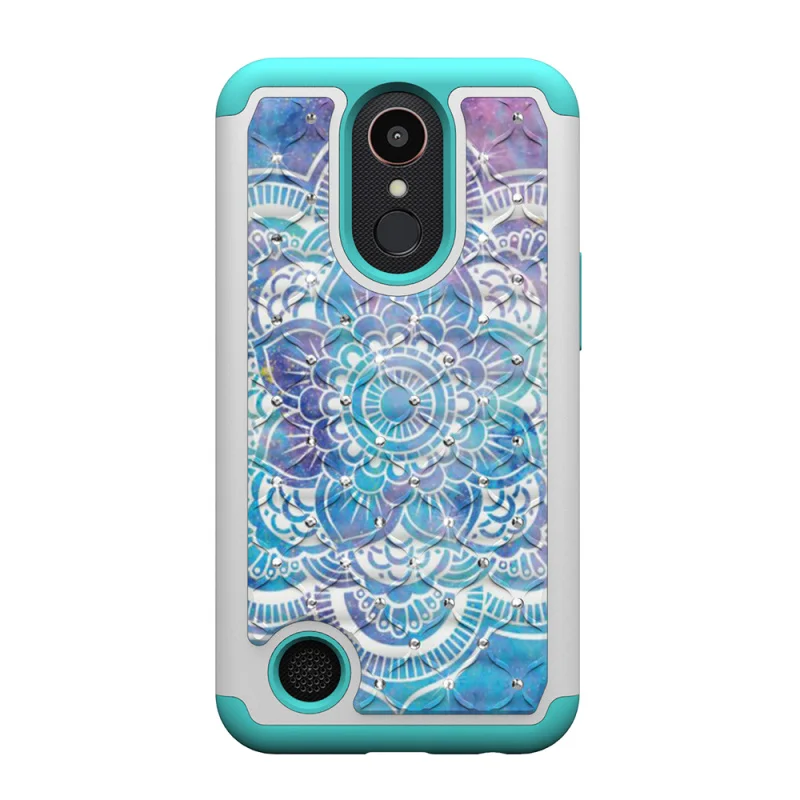 Case for LG K10 2017 Bling Diamond Patterned Dual Layer PC Silicone Hybrid Capa Cover K20 Plus Accessories |